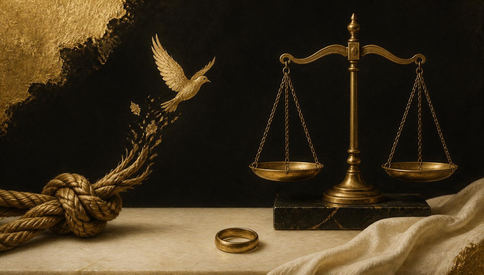 המחשה מערכתית מכובדת בנושא סרבנות גט - מאזניים בזהב עתיק